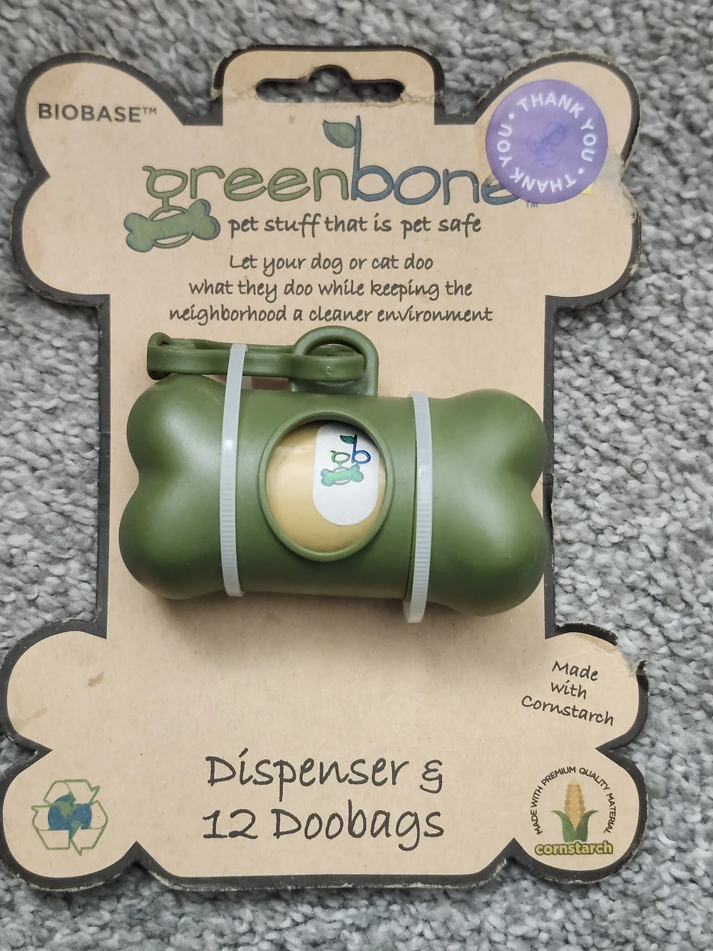 Greenbone Biobase Olive Green Dog Poop Bag Dispenser with 12 Doobags